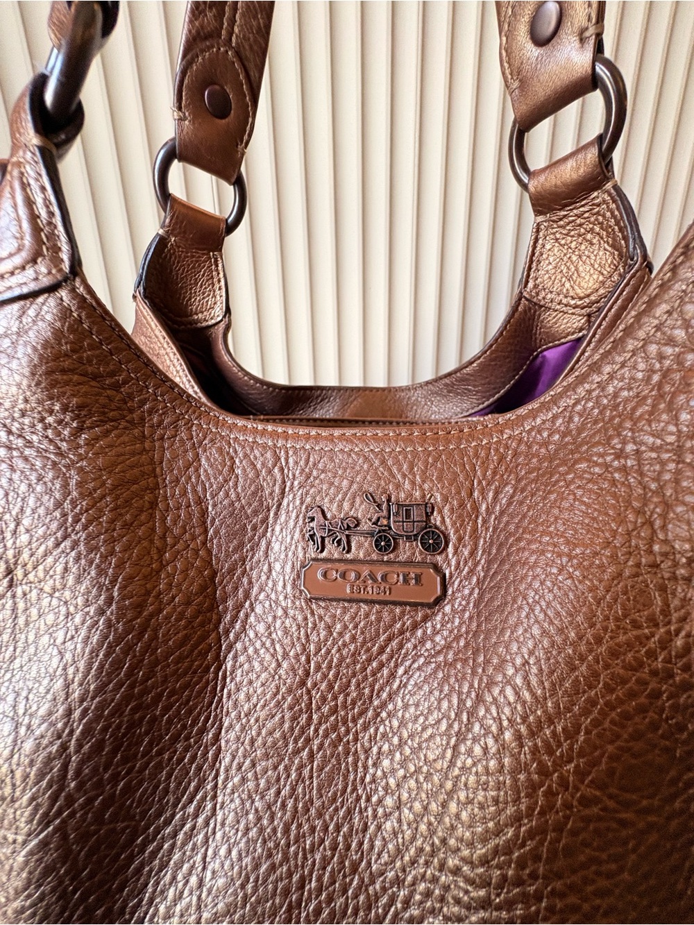 Coach Madison Brown Pebbled Leather Shoulder Bag - Picture 2 of 8